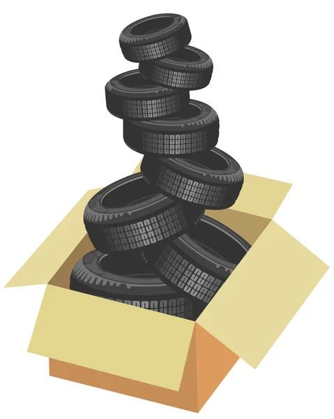 Zbrusu nové pneumatiky v krabici — Stockový vektor