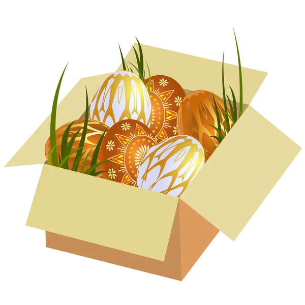 Uova di Pasqua in una scatola — Vettoriale Stock