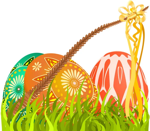 Uova di Pasqua variopinte su erba — Vettoriale Stock