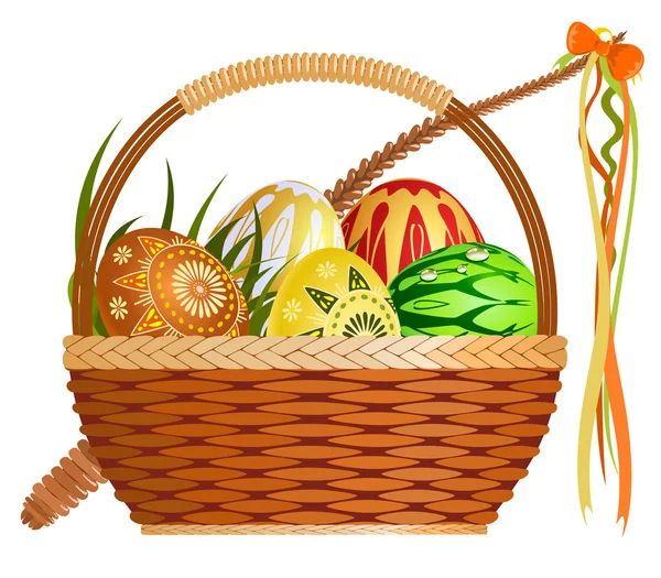 Basket with easter eggs — Stock Vector