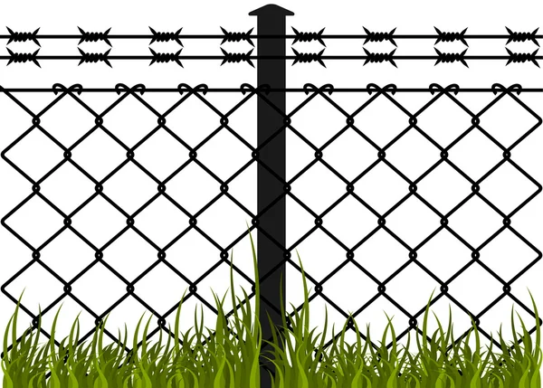 Wire fence with barbed wires — Stock Vector