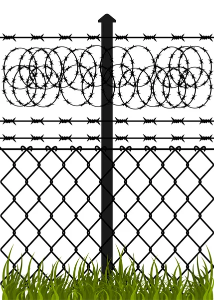 Wire fence with barbed wires — Stock Vector