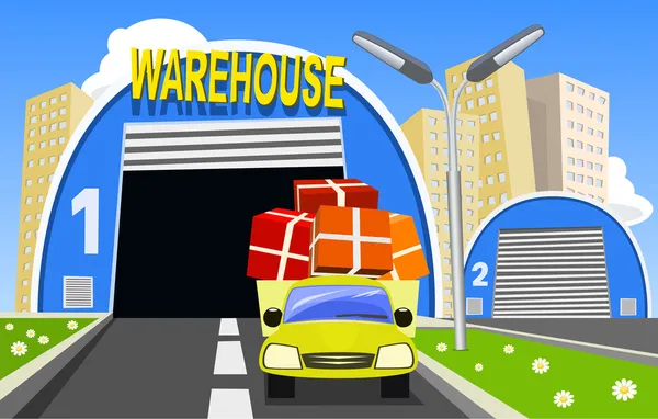 Warehouse and delivery truck — Stock Vector