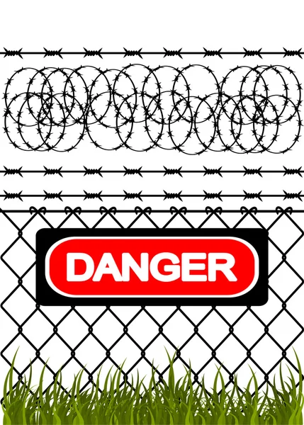 Stock vector Wire fence with barbed wires