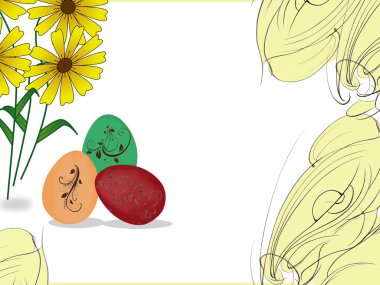 Renkli Paskalya yumurtaları ve çiçekler
