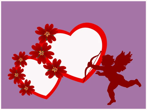 Valentine's hearts and Cupidon — Stock Photo, Image