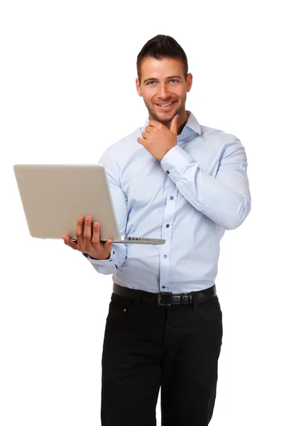 Uomo d'affari felice con computer portatile — Foto Stock