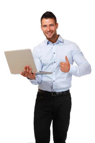 Sukcesy biznesmen z laptopa — Zdjęcie stockowe