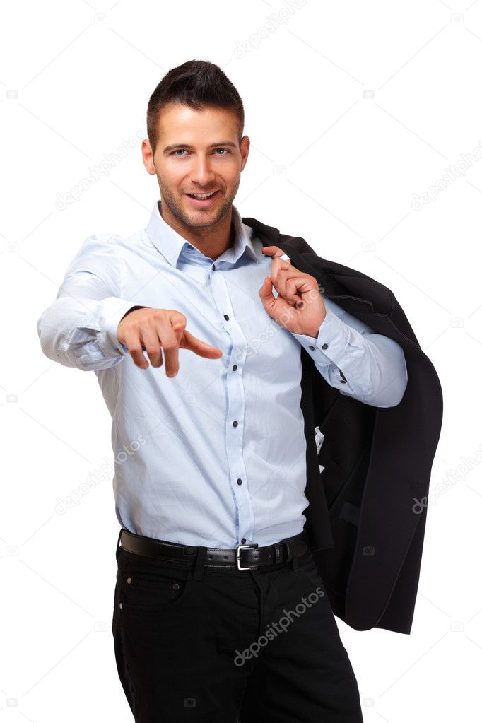 Handsome businessman pointing at you