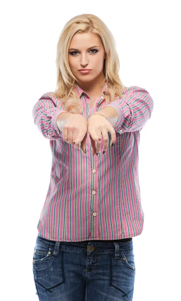 Blonde beauty pointing at you — Stock Photo, Image