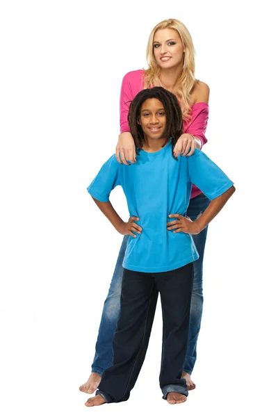 Blonde woman with young rasta boy — Stock Photo, Image