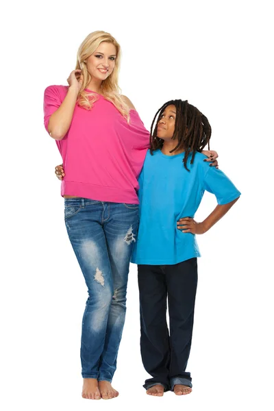 Blonde woman loves her little brother — Stock Photo, Image