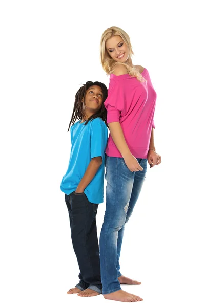 Sister and bother posing in studio — Stock Photo, Image