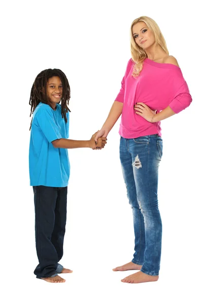 Blonde sister shaking hands with her rasta brother — Stock Photo, Image