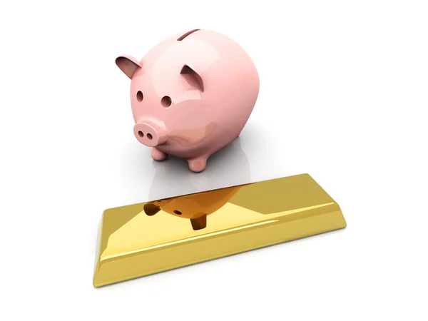 Piggy bank saving Gold — Stock Photo, Image