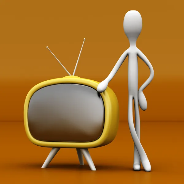 Facet z telewizorem — Zdjęcie stockowe