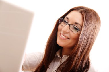 Cheerful Woman with a Laptop clipart