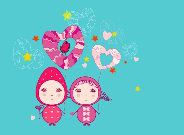 Fées Valentines filles avec des coeurs, motif vectoriel sans couture . — Image vectorielle