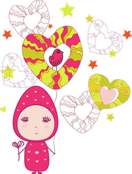 Fairy valentines meisje met harten, naadloze vector patroon. — Stockvector