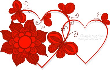 Love heart symbols with butterflay and flowers, vector. clipart