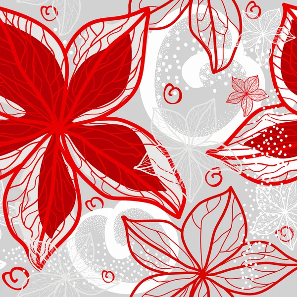 Flores rojas de amor con corazones, patrón de San Valentín . — Archivo Imágenes Vectoriales