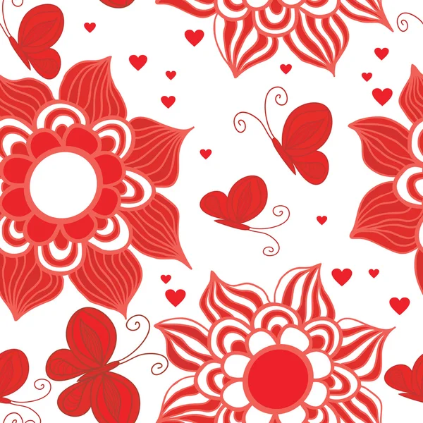 Estilo retro Valentine Padrão com borboleta e flores — Vetor de Stock