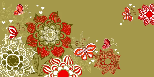 有爱的情人节蝴蝶和鲜花卡. — 图库矢量图片