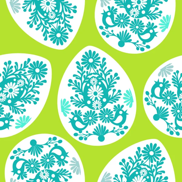 Farbige Ostereier-Muster mit Blumen und Vögeln — Stockvektor