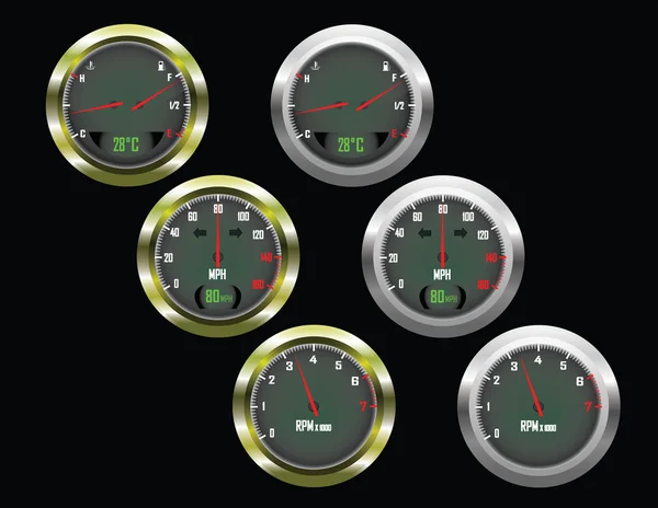 Set of three car dials — Stock Vector