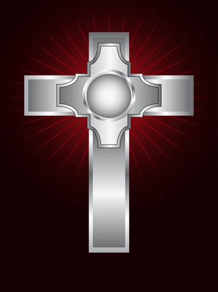 Ein reich verziertes silbernes Kreuz auf kastanienbraunem Hintergrund — Stockvektor