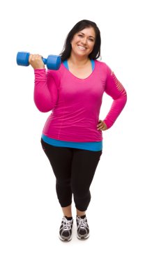 Hispanic Woman In Workout Clothes Lifting Dumbbell clipart
