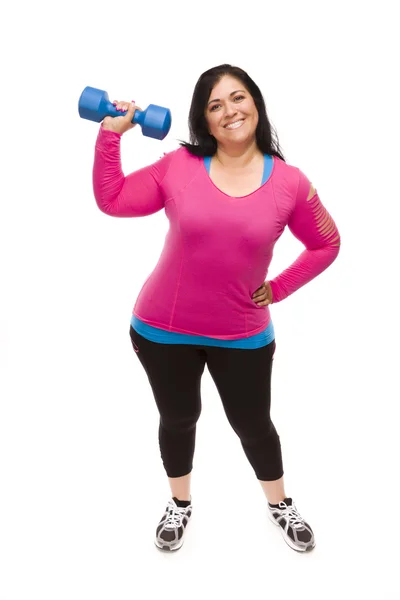 Hispanic Woman In Workout Clothes Lifting Dumbbell — Stock Photo, Image