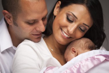 Mixed Race Young Family with Newborn Baby clipart