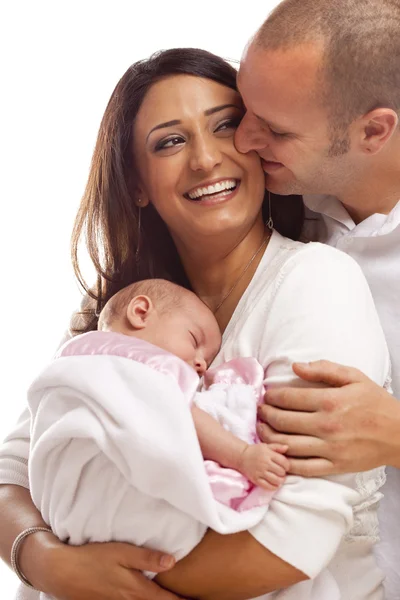 Mixed Race Young Family with Newborn Baby — Stock Photo, Image