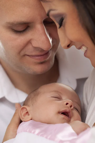 Mixed Race Young Couple with Newborn Baby — Stock Photo, Image