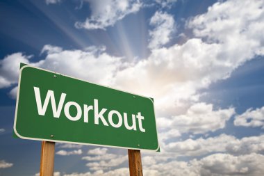 Workout Green Road Sign and Clouds clipart