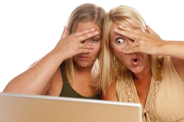 Two Shocked Women Using Laptop Stock Image