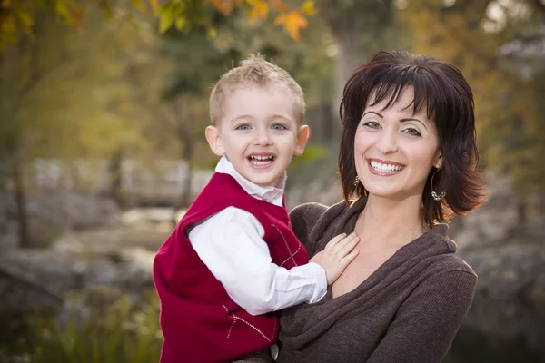 Attractive Mother and Son Portrait Outside — Stock Photo, Image
