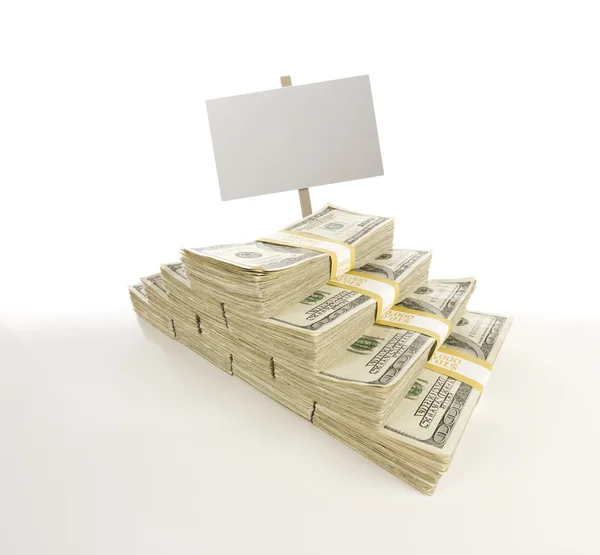 Stacks of One Hundred Dollar Bills with Blank Sign on Gradation — Stock Photo, Image