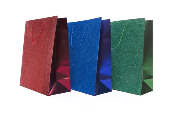 Sada tří různobarevné třpytky dárkové tašky — Stock fotografie