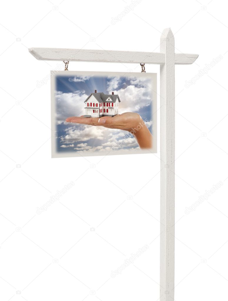 Real Estate Sign with Hand Holding House