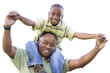 African American Son Rides Dad's Shoulders Isolated clipart