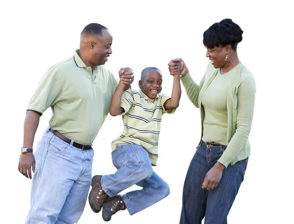 Speelse Afro-Amerikaanse man, vrouw en kind geïsoleerd — Stockfoto