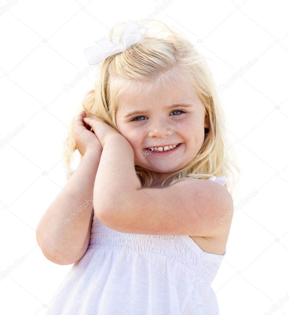 Adorable Little Blonde Girl Having Portrait Isolated