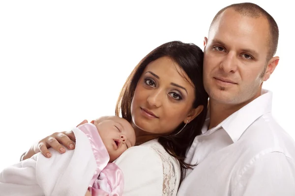 Mixed Race Young Family with Newborn Baby — Stock Photo, Image