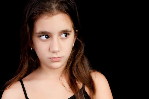 Triest hispanic meisje met tranen op haar gezicht — Stockfoto
