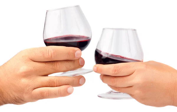 两只手红葡萄酒杯 — 图库照片