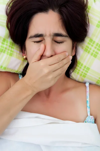 Hispanic woman feeling nausea — Stock Photo, Image