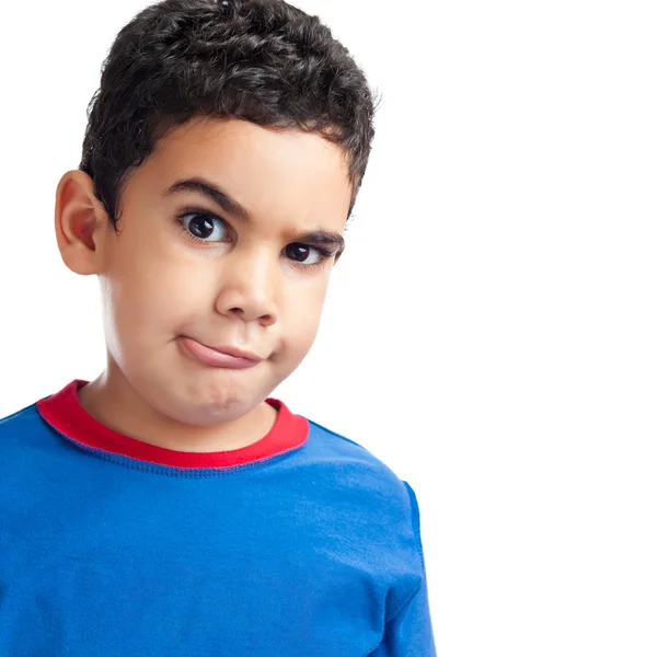 Portrait of a cute small latin boy isolated o white — Stock Photo, Image