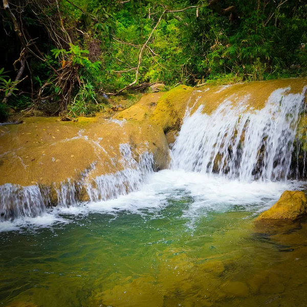 Waterfall on a small river flowing in the jungle — Stock Photo, Image